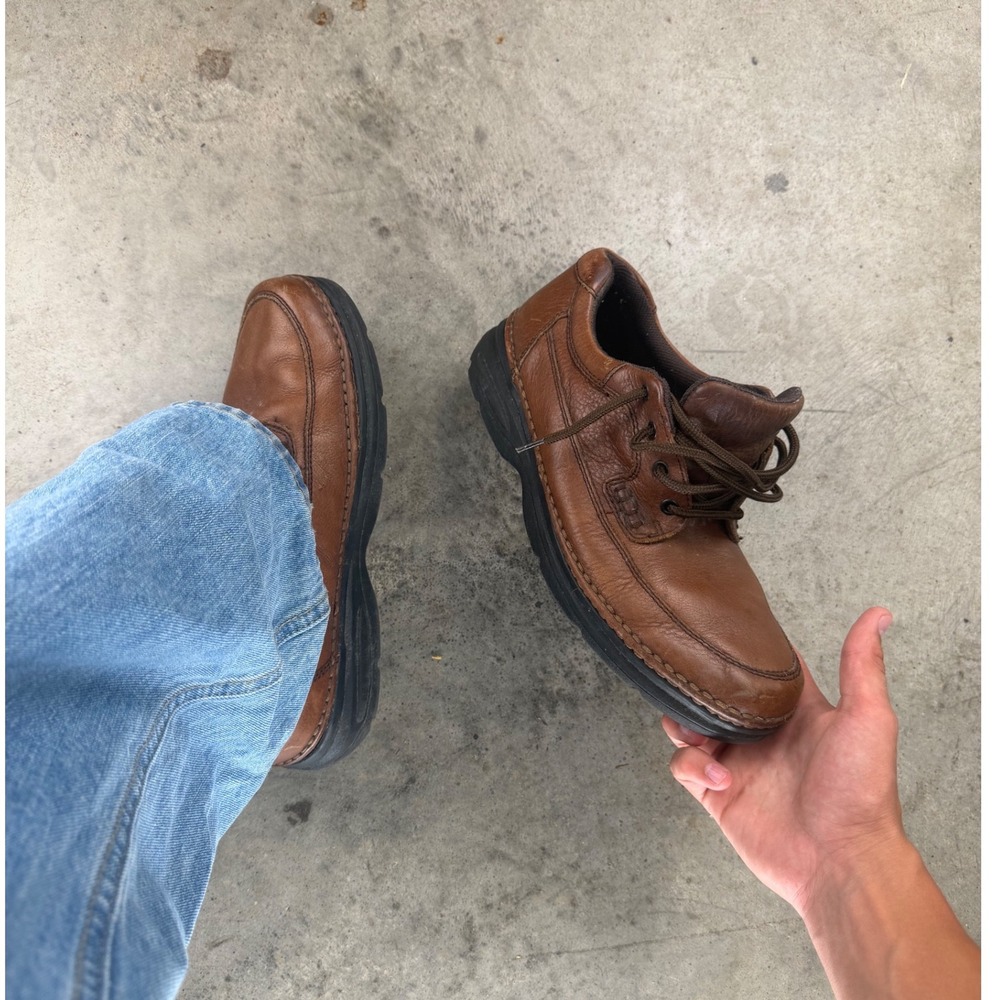 Vintage Low Boot Nunn Bush Mens Brown Leather Moc Toe Chunky Oxfords Size 10.5